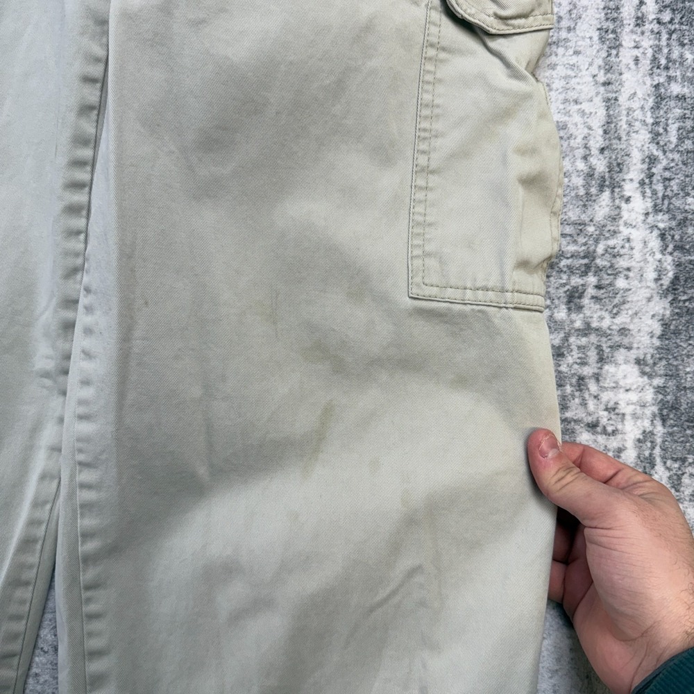 Y2K Old Navy Cargo Pants Men 33x34 (32x32) Beige Twill Distressed Straight Skate - Picture 3 of 15
